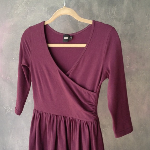 ASOS short plum purple faux wrap dress