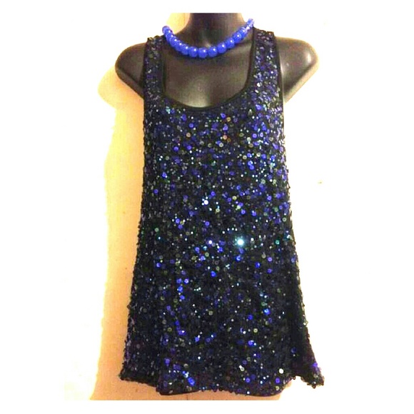 Black top with blue sequins