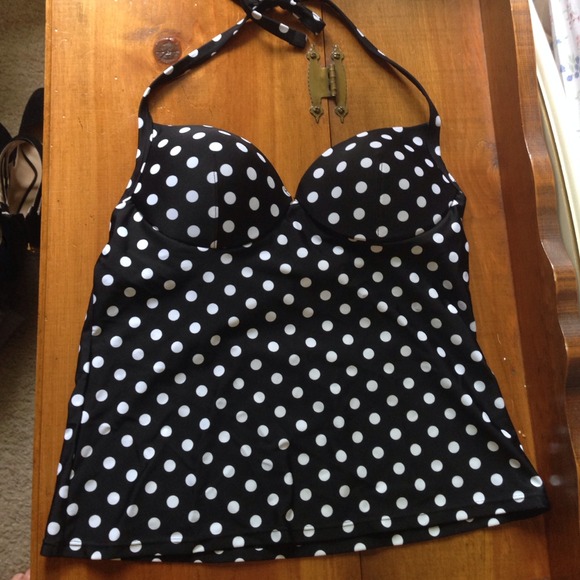 Black poka-dot swim top