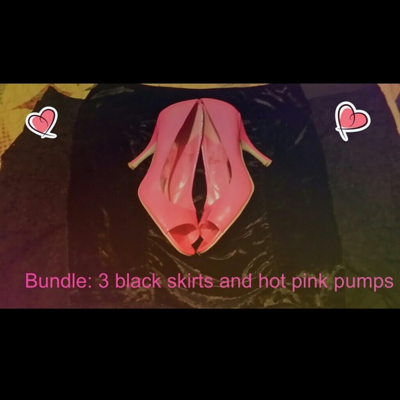 Bundle of 3 black skirts and hot pink pumps
