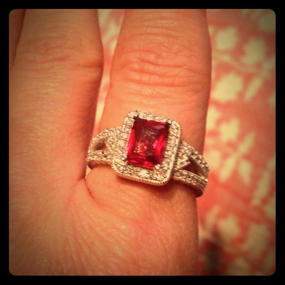 Faux ruby a sterling ring.  Beauty for a nightout