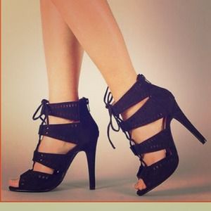 Lace Up Trendy Cut Out Heels .