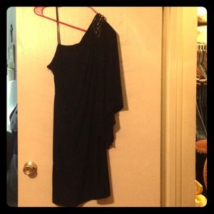 Cute one shoulder black embellished dress