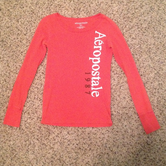 Orange Aeropostale Long-Sleeve Shirt Size Small - Picture 2 of 3