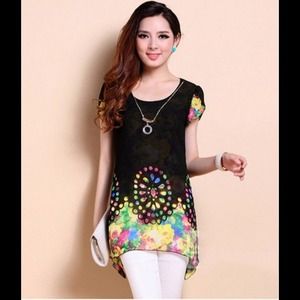 Tops Blouse Chiffon Floral Black size M L