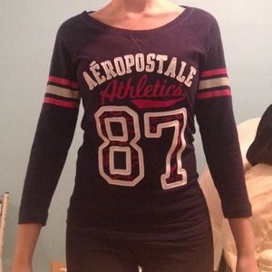 Aeropostale Navy Blue/Pink/White Size M Shirt