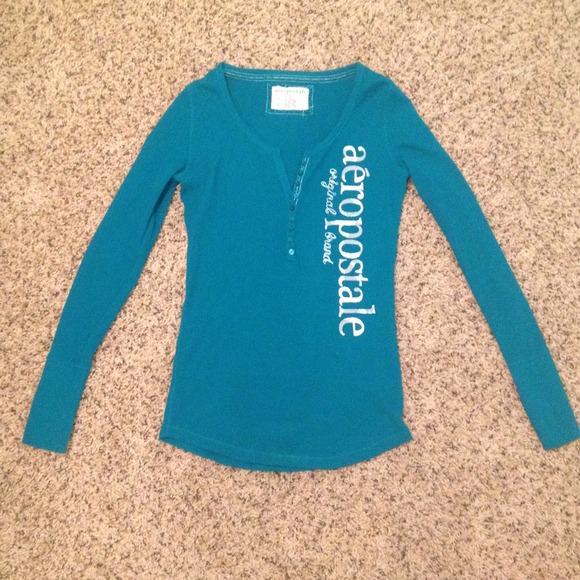 Aeropostale Blue/Turquoise HalfButton Size S Shirt - Picture 2 of 3
