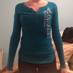 Aeropostale Blue/Turquoise HalfButton Size S Shirt