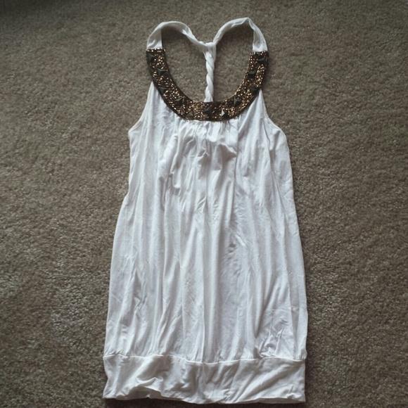 White Embellished Tank Top