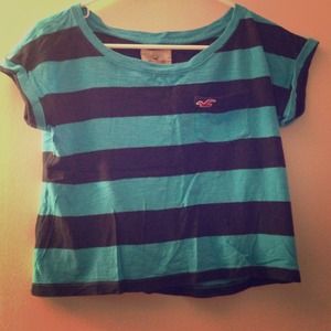 Navy blue and teal striped Hollister shirt
