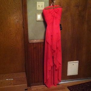 Strapless pink chiffon dress.