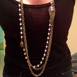 Betsey Johnson layered chain n charm necklace