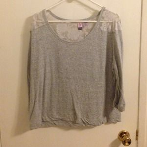 Super cute gray sweater with lace!