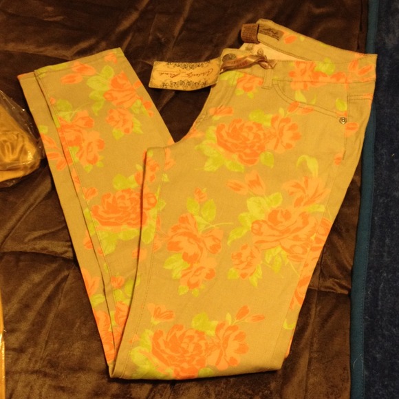 Floral print jeans