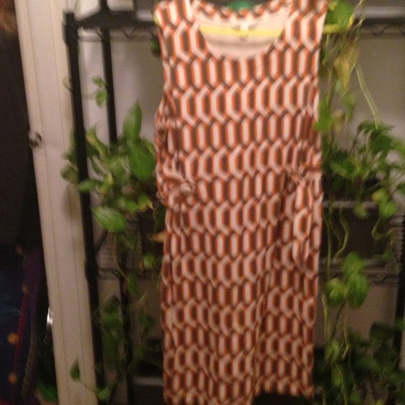 Orange-brown-cream shift dress