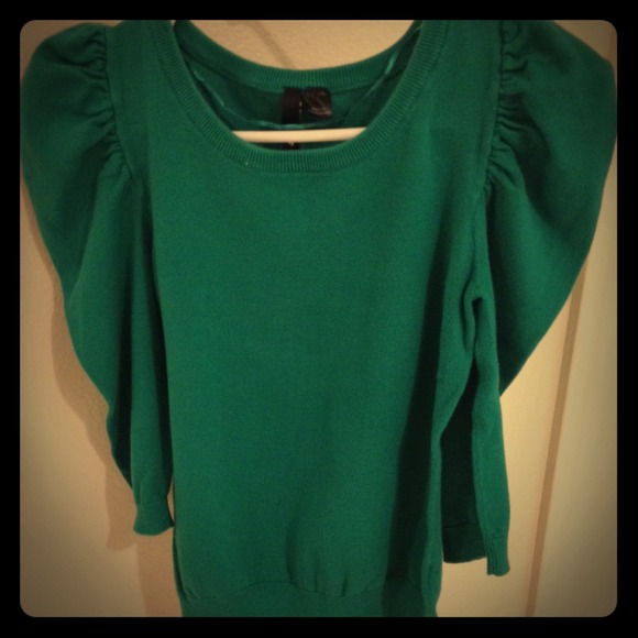 H&M Emerald Green Ruched Sleeve Sweater
