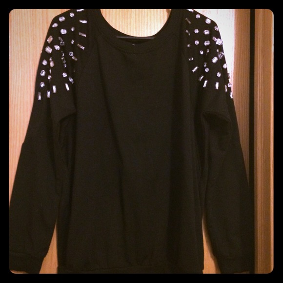 Sweaters - Black sweater with jewel accents on shoulders