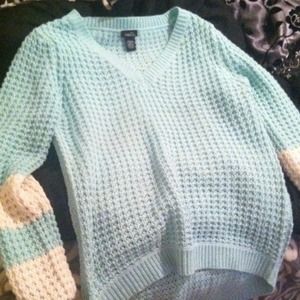 Mint green and white Oversized Knit sweater