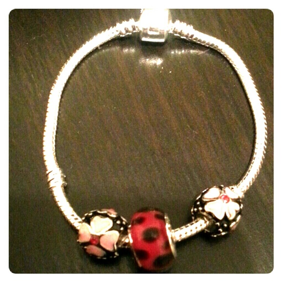 Jewelry - Pandora like Silver plated Bracelet w/beads charms
