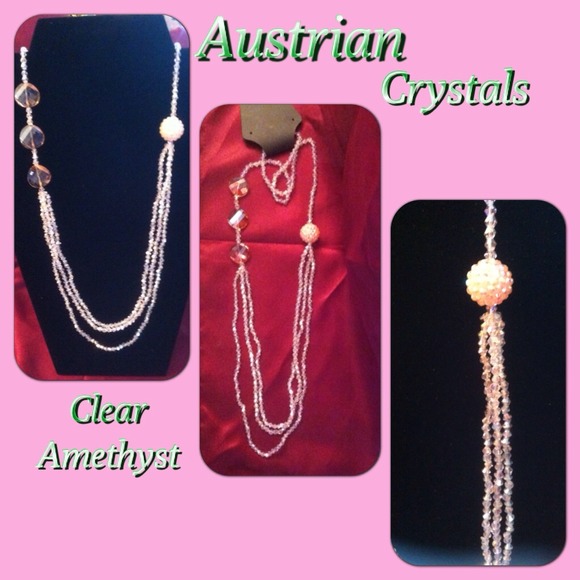 💕PRECIOUS AUSTRIAN NECKLACE with LIGHT AMETHYST CRYSTALS. NEW - Picture 1 of 2