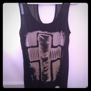 Black Sheer Tank Blouse with beige cross design