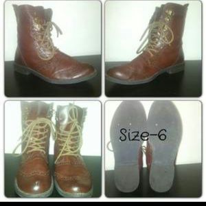 Brown lace up biker boots