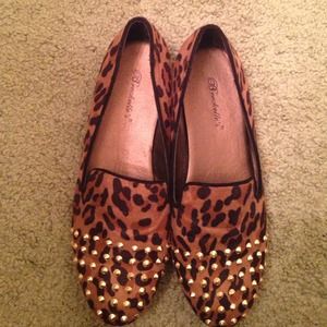 Brown Leopard Suede Spike Studded Loafers