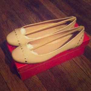 Nude Ballerina Flats with Gold studs