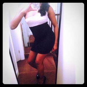 Black and Cream off the shoulder dress