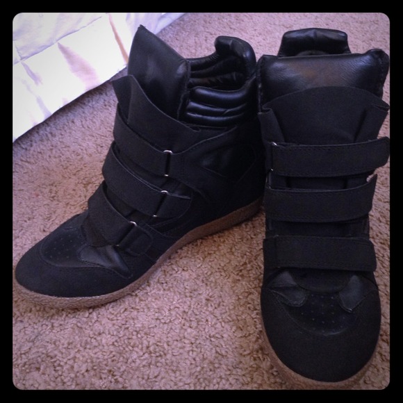 Candies black sneaker wedges