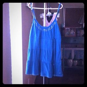 Blue tank top with silver sequin outline