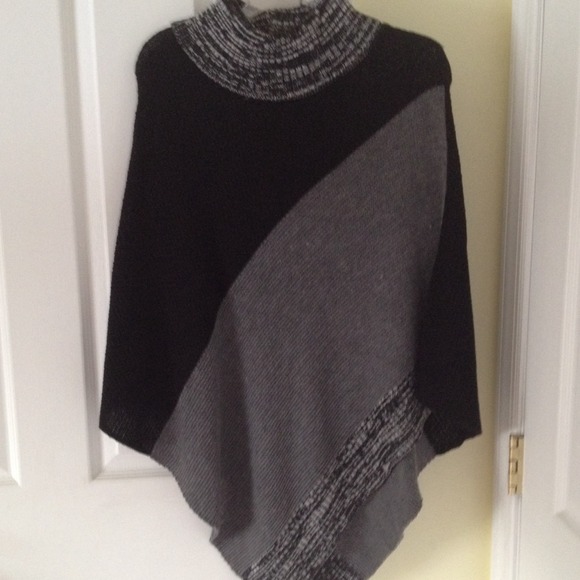 Sweaters - Grey and black turtleneck poncho