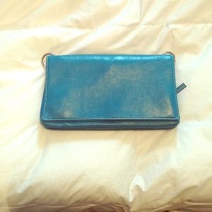 Turquoise leather clutch