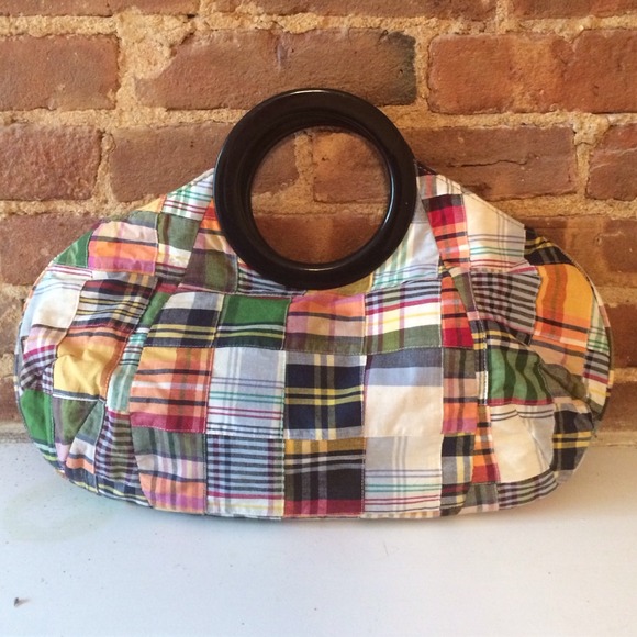 REDUCED J. Crew plaid bag with navy handles