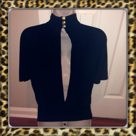 Arden B Open Back Slit Sleeve Gold Button Top- S