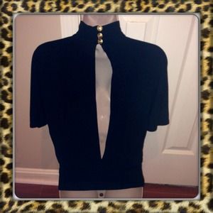 Arden B Open Back Slit Sleeve Gold Button Top- S