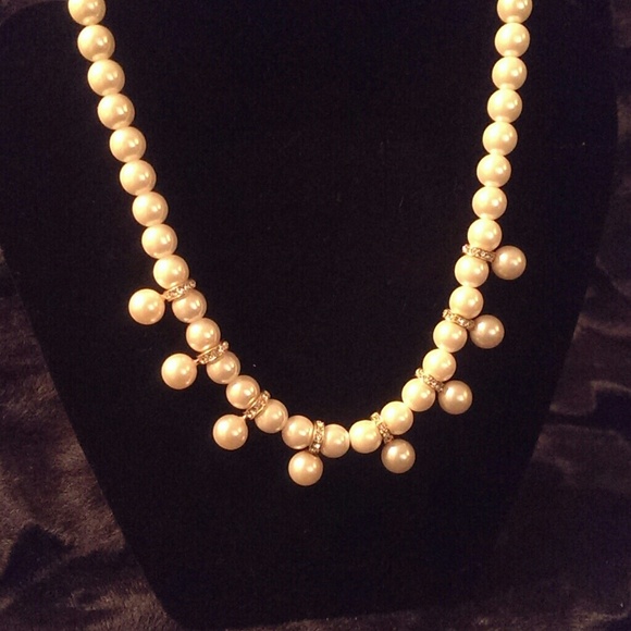 Vintage Pearl Necklace w. diamond spacers - Picture 1 of 2