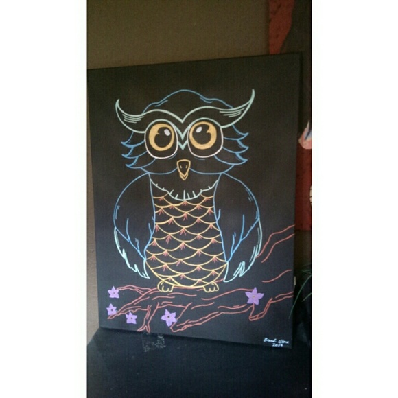 24x18x3/4" metallic owl painting artwork ?? ??