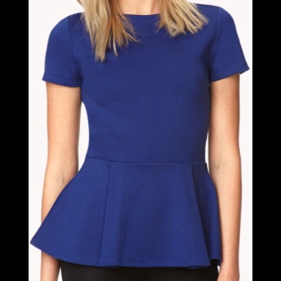 Blue Short Sleeve Peplum Top