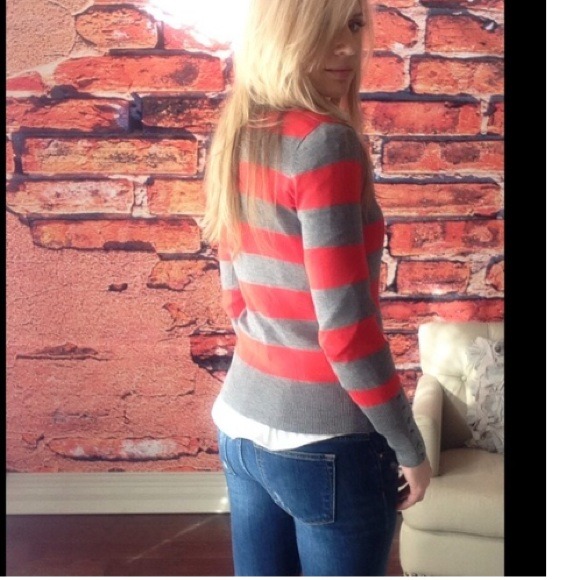 🚫bundled🚫Coral and grey striped sweater - Picture 2 of 2