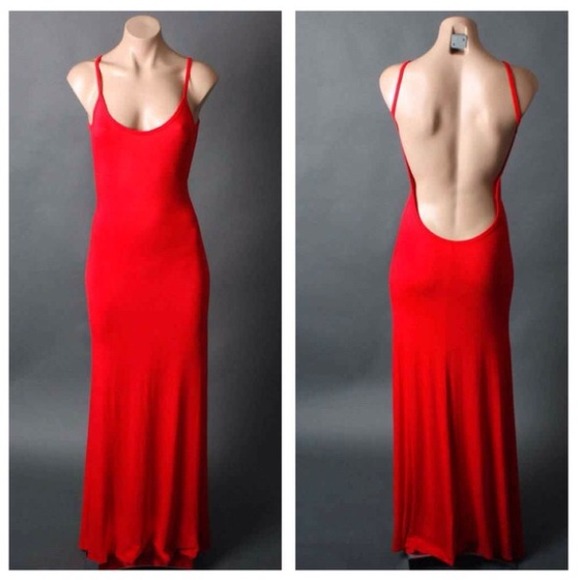 Sexy jersey red maxi dress open back
