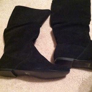 Black suede scrunch boots
