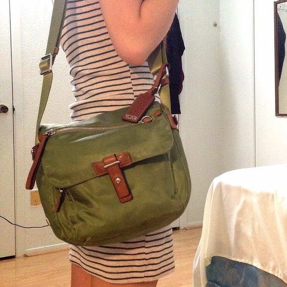 Green Tumi shoulder bag