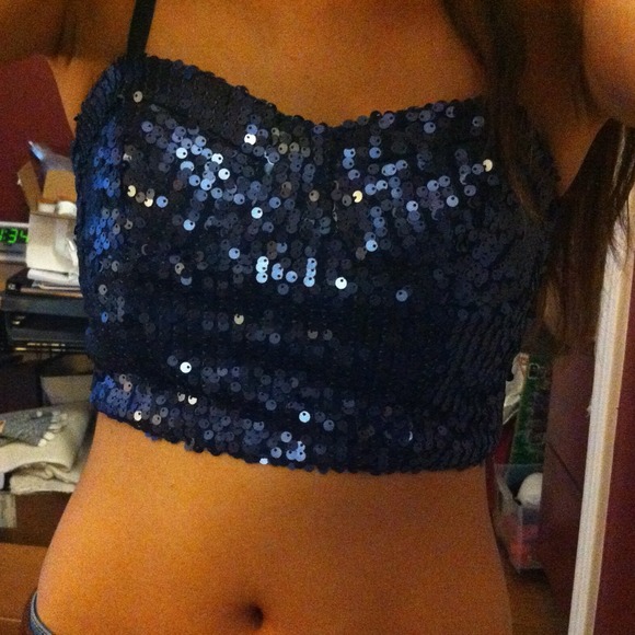 Blue sequin party crop top