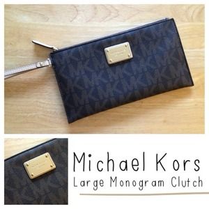 Michael Kors Monogram Large Zip Clutch 10"x5.5"