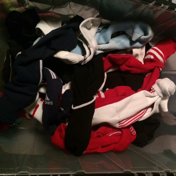 A bin of soccer socks