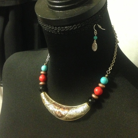 Multi beaded necklace/earring set.