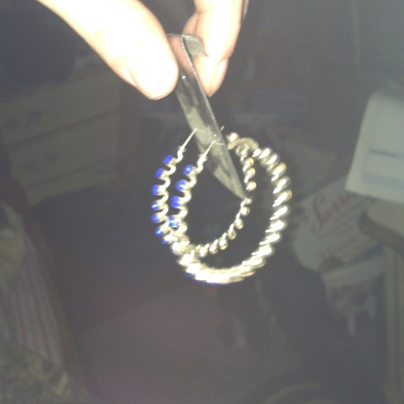 Blue diamond hoop earrings