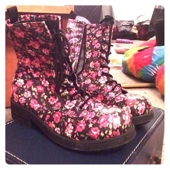 Designer floral print boots