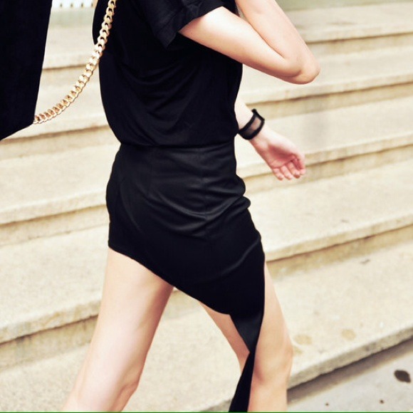 🆕Black Asymmetric Uneven Hem Black Hi Low Skirt M - Picture 3 of 4